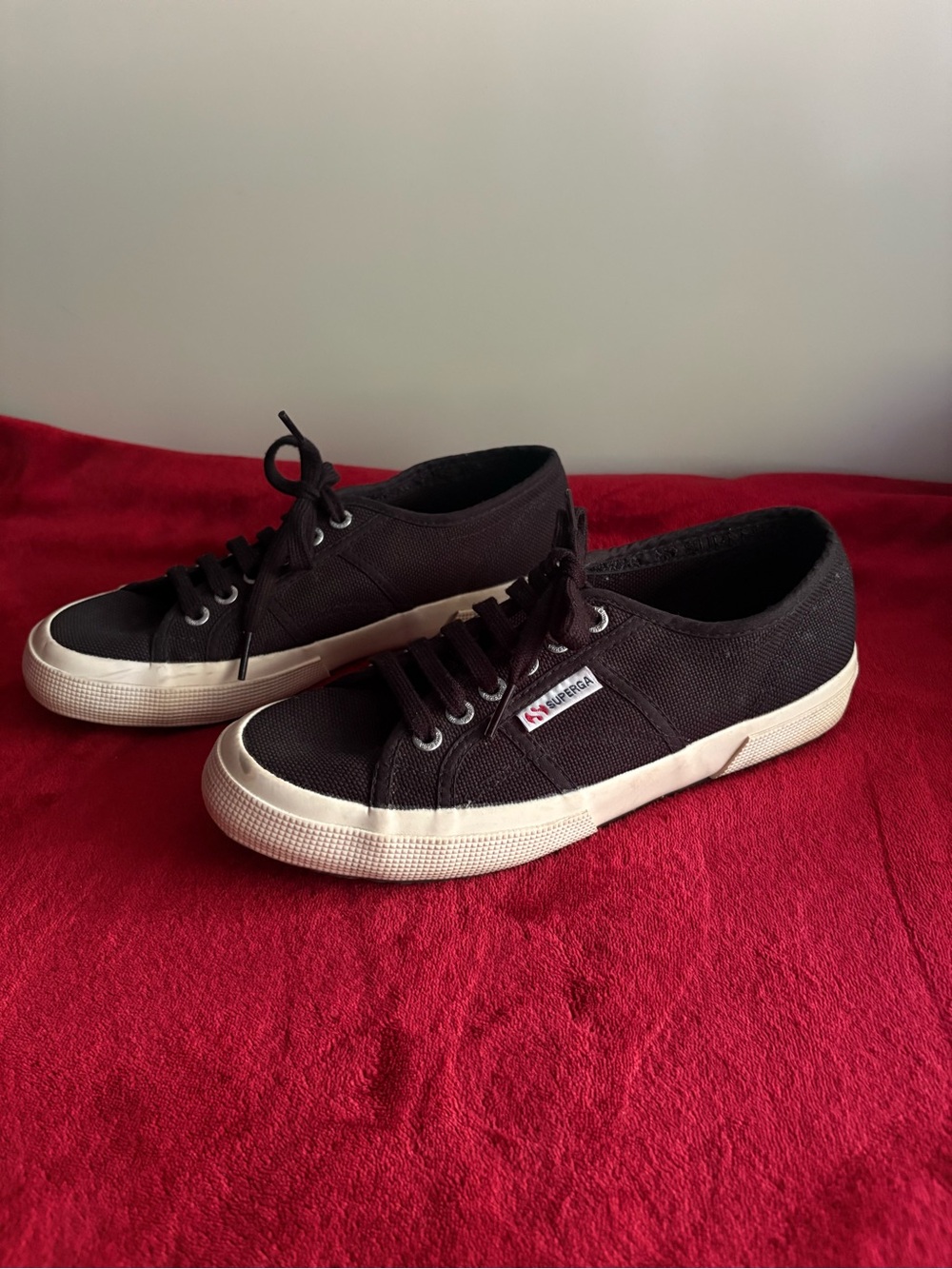 Superga Black Canvas Sneakers with White Sole Size 39 US 8